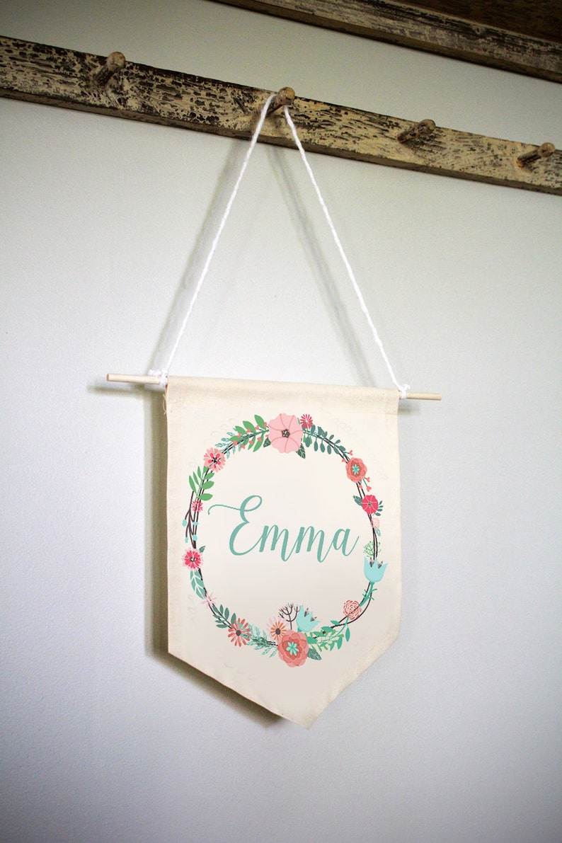 Personalized Nursery Art Baby Name Wall Hanging Floral Etsy