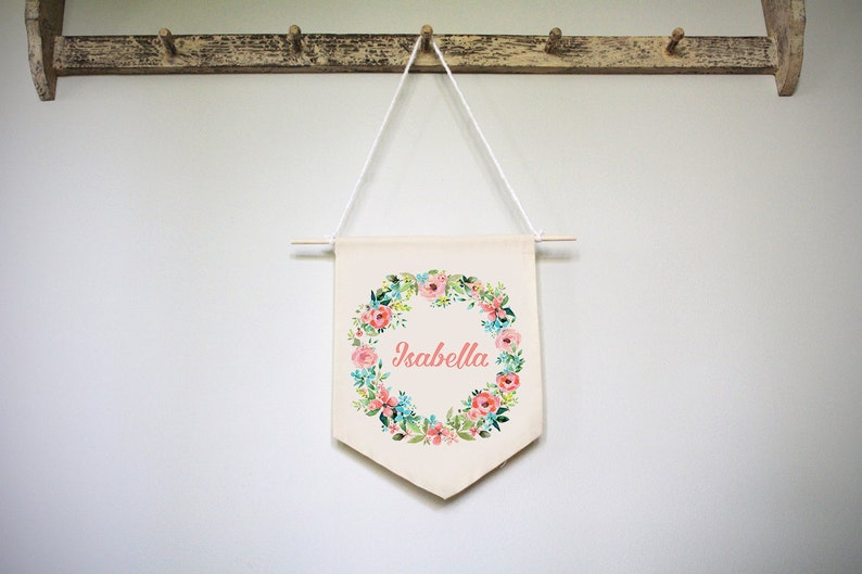 Personalized Nursery Art Baby Name Wall Hanging Floral Etsy