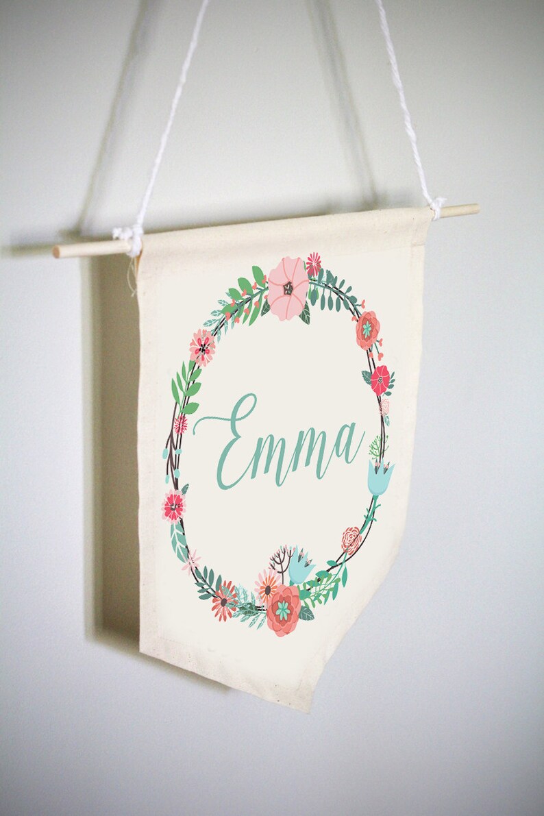 Personalized Nursery Art Baby Name Wall Hanging Floral Etsy