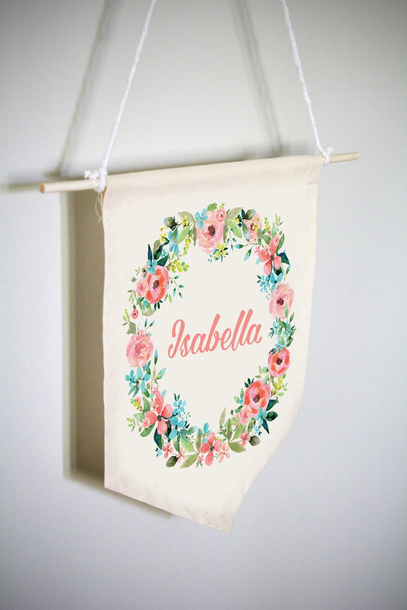 Personalized Nursery Art Baby Name Wall Hanging Floral Etsy