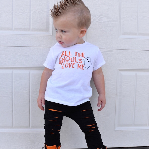 all the ghouls love me, boy Halloween shirt, ghost shirt, toddler Halloween tee, funny Halloween shirt, Halloween outfit, cute Halloween