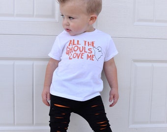 tutti i ghoul mi amano, camicia di Halloween ragazzo, camicia fantasma, maglietta di Halloween per bambini, divertente camicia di Halloween, vestito di Halloween, carino Halloween