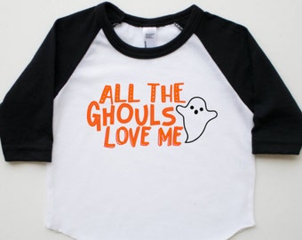 tutti i ghoul mi adorano, camicia di Halloween ragazzo, camicia fantasma ragazzo, divertente raglan di Halloween, maglietta di Halloween carina, top, vestito, tshirt, bambino, bambino