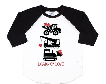 toddler valentine shirt, boys valentine shirt, truck shirt, valentines day shirt baby boy, valentines raglan, dump truck, loads of love