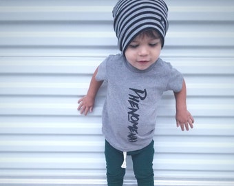 Trendy monochrome graphic tees for boys or girls, hipster baby and toddler boy, urban girl screenprinted tee