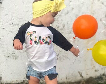 Floral second birthday shirt - girls  second birthday outfit - girs two shirt - girl birthday raglan - flower - t shirt - bday tee - outfit