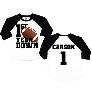 First year down, Football first birthday shirt, personalized first birthday shirt, boy first birthday image 1