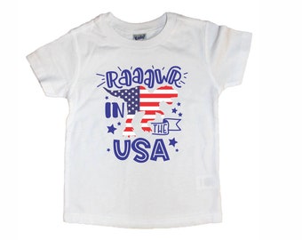rawrr in the USA - boys 4th of July shirt -patriotic dinosaur shirt - dino fourth of july - red white and blue - USA shirt - america shirt