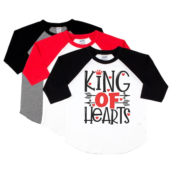 camisa de San Valentín para niños, camisa rompecorazones para niños, camisa vday, bebé del día de San Valentín, traje de San Valentín para niños, raglan, rey de corazones