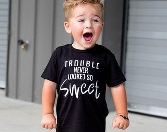 trendy kids clothes, kids graphic tee, boy shirts, toddler tee, girl shirt, trouble maker shirt , screen printed, funny kids shirt, t shirt