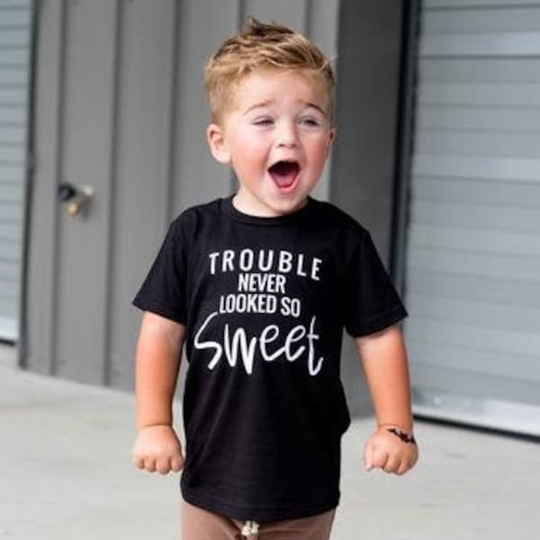 trendy kids clothes, kids graphic tee, boy shirts, toddler tee, girl shirt, trouble maker shirt , screen printed, funny kids shirt, t shirt