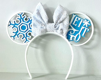 Elsa Inspired Minnie Ears, Let It Go Disney Ears, 3d printed Mickey ears,  hand painted Mickey Ears, princess Elsa ears, Disney wish ears