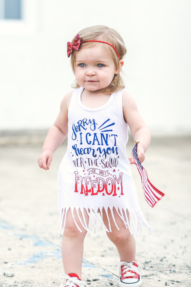 Girl 4th of July dress - girl 4th of July outfit - baby girl - toddler girl - beach cover up - fringe dress - freedom shirt - red white and 