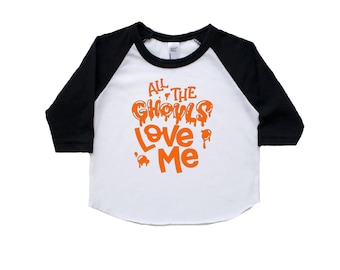 camicia halloween ragazzi, tutti i ghoul mi amano camicia, bambino ragazzo camicia halloween, bambino bambino, ragazzo carino halloween tee, t shirt, halloween raglan