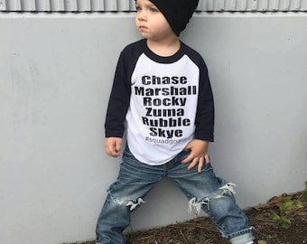 squad goals, patrol shirt, paw birthday patrol, baby boy clothes, baby girl clothes, toddler boy, toddler girl, raglan, tee, shirt