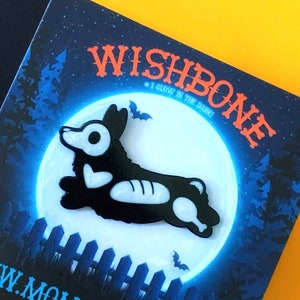 Wishbone Glow-in-the-Dark Corgi Halloween Skeleton Soft Enamel Pin