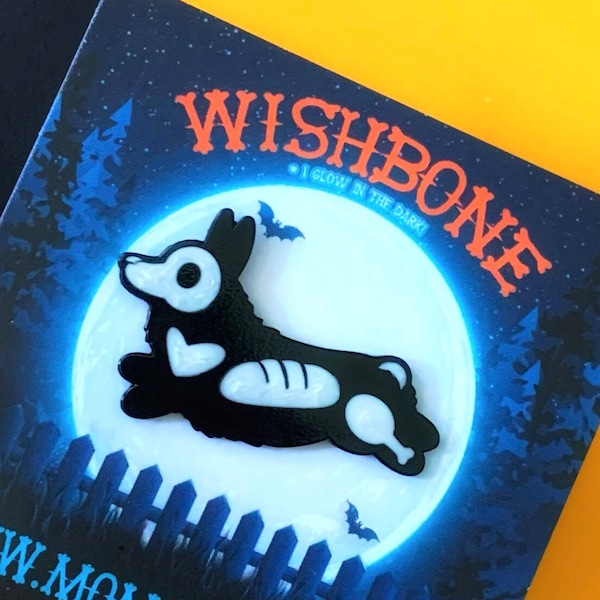 Wishbone Glow-in-the-Dark Corgi Halloween Skeleton Soft Enamel Pin