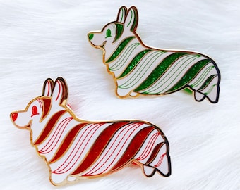 Holiday Cocktail Napkins - Corgi Christmas Candy Cane by petfriendly Set of 4 Gift For Dog Lover Corgi Cloth Napkins by Spoonflower