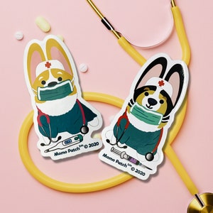 Essential Corgis Nurse Hero Vinyl Sticker Rot & Weiß und Tricorgis