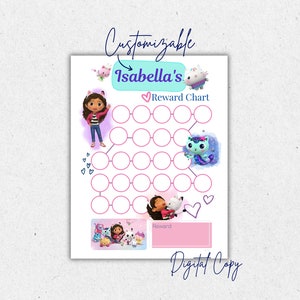 Gabby's Puppenhaus anpassbare druckbare Belohnung für Kinder | Töpfchen | Behaviour Chart mit Gabby, Cakey, MerCat und Kitty Fairy