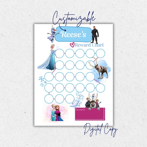 Frozen Elsa and Ana Customizable Kid's Printable Reward| Potty| Behavior Chart with Elsa, Ana, Olaf, Kristoff and Sven from Frozen