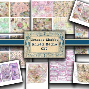 Cottage Shabby Mixed Media kit, Digital Product, junk journal, card making, scrapbook, background page, digital download, scrapbook paper