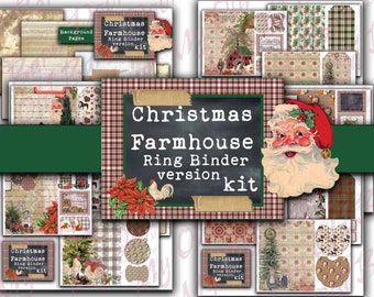 Boerderij Kerst RING BINDER versie kit, digitale download, vintage boerderij, junk journal, plakboek, kaart maken, kinderen knutsel dagboek levering