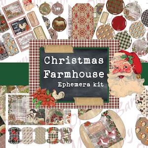 Ferme Noël Ephemera kit, TÉLÉCHARGEMENT NUMÉRIQUE, ferme vintage, journal de pacotille, scrapbook, fabrication de cartes, artisanat pour enfants, fourniture de journaux, papier