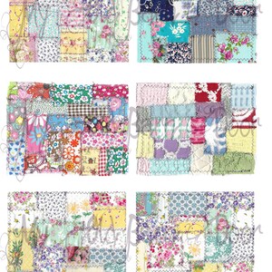 May include: Six different patchwork fabric designs with a variety of floral patterns in pink, blue, yellow, green, and white.