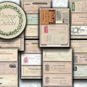 Vintage Checks ephemera, journal, junk journal, scrapbook, planner, ephemera, vintage