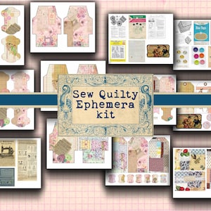 Sew Quilty Digital Ephemera kit, diario, diario spazzatura, scrapbook, cucire, cucire, effimeri, vintage, scheda pulsante, rocchetto di filo, retrò