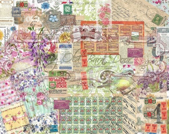 Rijstpapier voor decoupage, collagestijl, junkjournal, plakboek, ambachtelijk aanbod, tijdschriftaanbod, bloemen, gewatteerd, collage, botanisch, naaien