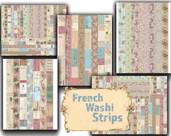 Franse Washi strips, digitale download, printable, washi, botanische, franse, parijse, parijse, grootboek, franse grootboek, franse bloemen