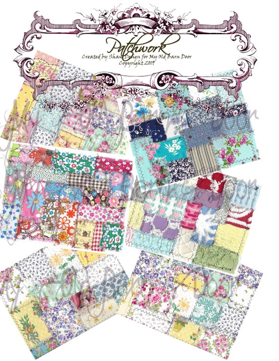 PatchWork Quilted Background, Digital Product, junk journal, ephemera, tag, card making, background page, digital download, scrapbook paper