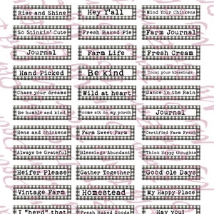 Black and White gingham farm labels, farmhouse, Farm labels, farm, Label quotes, ephemera, tags, collage, word label, phrase label