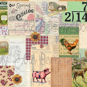 Papel de arroz para decoupage, estilo de fazenda, diário de lixo, álbum de recortes, material de artesanato, material de diário, casa de fazenda, fazenda, receita, culinária, pintinho
