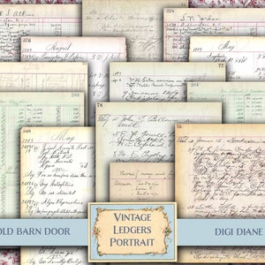 Vintage Ledgers Portrait, digital download, ledger paper, scrapbook, junk journal, planner, journal, card making, kid craft, craft supply