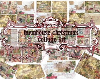 Boerderij Kerst Collage kit, digitale download, boerderij, junk journal, digitale tijdschrift kit, boerderij stijl, vintage boerderij, vintage advertenties, kerstmis