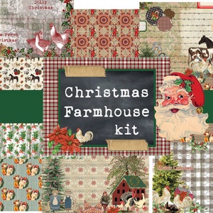Kit de Noël de ferme, TÉLÉCHARGEMENT NUMÉRIQUE, ferme vintage, journal de pacotille, album, fabrication de cartes, artisanat pour enfants, fourniture de journal, papier de fond