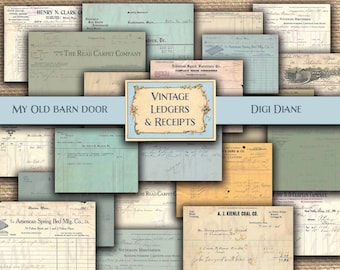Vintage Ledgers and Receipts, digital download, junk journal, scrapbook, planner, collage, glue book, vintage, ledger, receipt, journal page