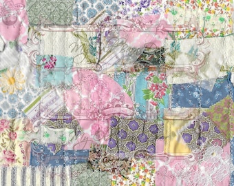 Fabric collage sheet scans, digital download, digital product, background, pocket, tag, tuck, belly band, junk journal, planner, scrapbook