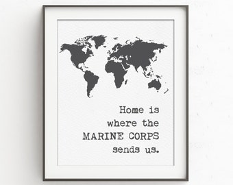 Personalized Gift for Military Wife | Military Housewarming Gift | Marine Corps | Home Is Where the Military Sends Us | Military Farewell