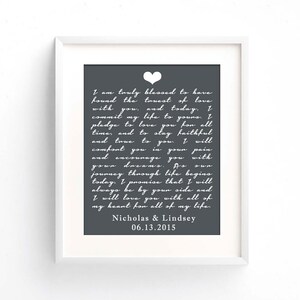 personalized wedding vow art  - custom print first anniversary gift paper, 1 year anniversary gift for her wedding vow keepsake customizable