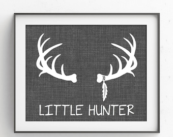 Woodlands Nursery | Deer Antlers | Woodland Baby Shower | Little Hunter Print | Rustic Nursery Decor | Deer Antler Print
