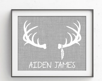 Woodlands Nursery | Custom Deer Antlers Baby Name Sign | Personalized Baby Shower | Rustic Nursery Decor | Deer Antler Print