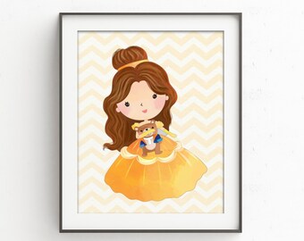 Baby Mädchen Wandbild | Princess Belle Kinderkunst | Baby Mädchen Wandbild | Disney Prinzessin | Kleine Prinzessin Kinderzimmer | Mädchen Raum Kunst