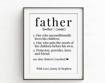 Fathers Day | Definition of Father Print | Father of the Bride Gift | Gift for Dad | Dad Gift | Birthday Gift for Dad | Gift from Daughter