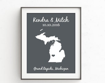 Hochzeit Geschenk | Zustand Karte Hochzeitsdruck | Hochzeitsgeschenke | Geschenk für Braut und Bräutigam | Hochzeitsdatum Zeichen | Brautparty Geschenk