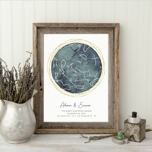 Regalo de aniversario para el esposo, Mapa estelar personalizado por fecha, Regalo del Día de San Valentín Mapa de constelación personalizado enmarcado, Primer aniversario en papel