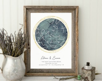 Anniversary gift for husband, Custom star map by date, Valentines Day Gift Personalized constellation map framed, First paper anniversary